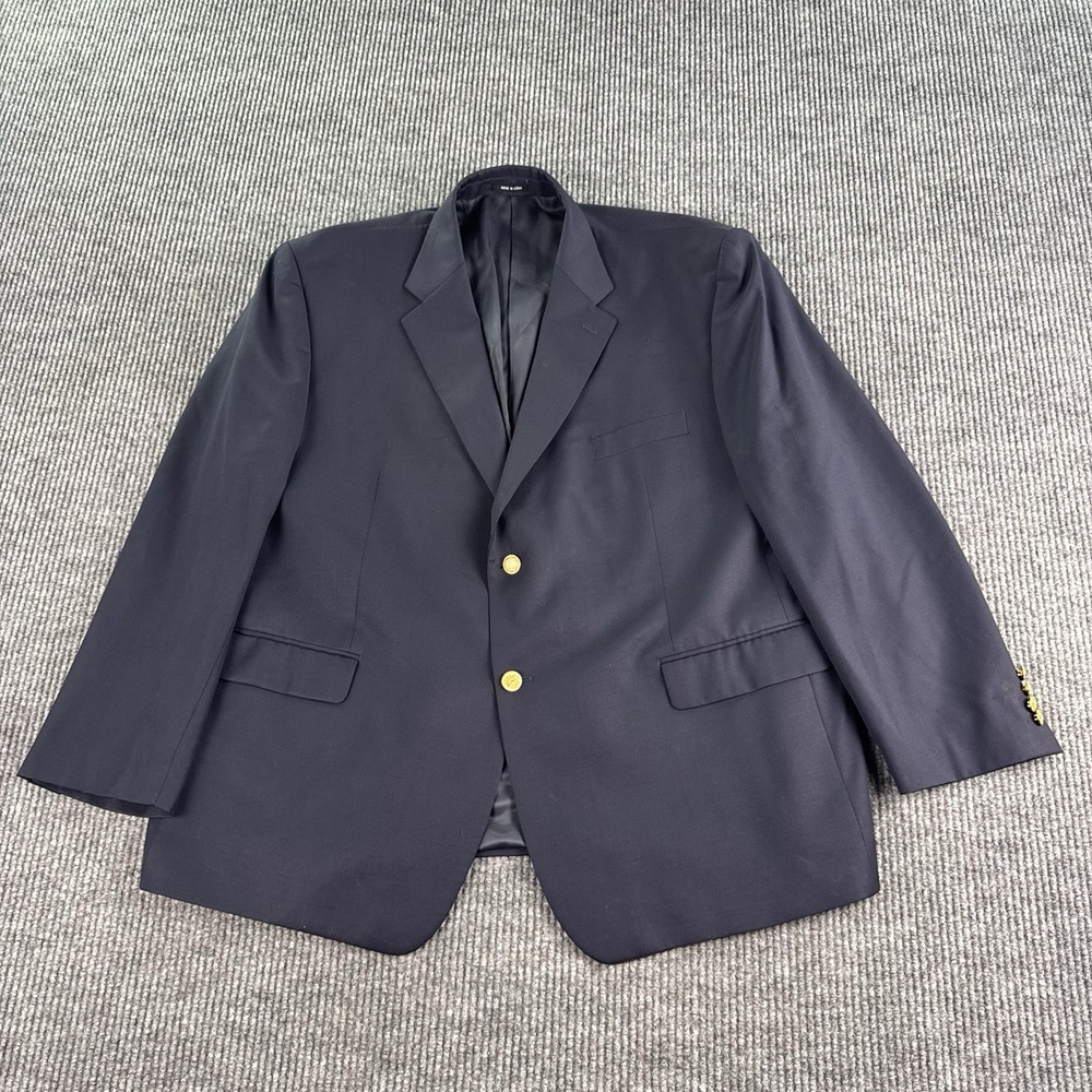 Vintage Ralph Lauren Blazer 50S Navy Gold Crest Button 100% Wool Sport Coat